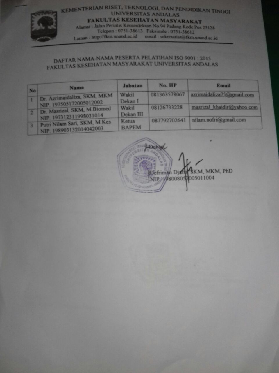 Surat Tugas Dekan Untuk Pelatihan ISO - Document Repository Universitas ...